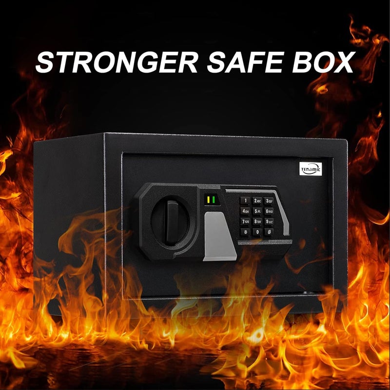 Tenamic Fireproof Safe Box 0.4 Cuft Electronic Digital Security Box, Keypad Small Lock Box Cabinet Safes with Internal Light, Solid Alloy Steel Office Hotel Home Mini Safe with 2 Passwords, Black - Image 3